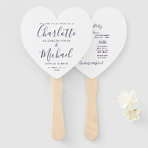 Purple Script Wedding Ceremony Heart Hand Fan
