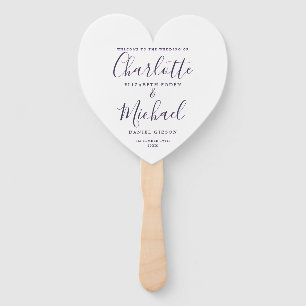 Purple Script Wedding Ceremony Heart Hand Fan