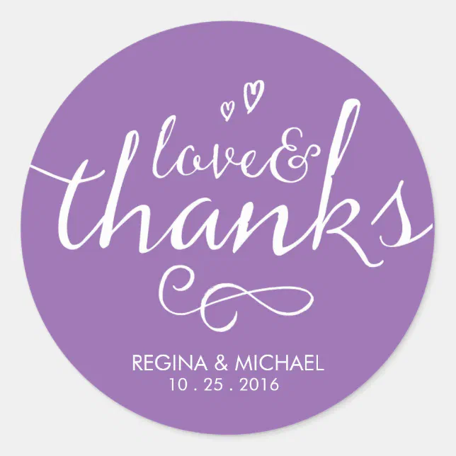 Purple Script Wedding Favor Thank You Sticker | Zazzle