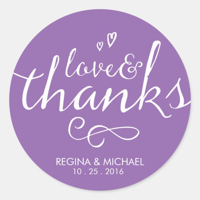 Purple Script Wedding Favor Thank You Sticker (Front)