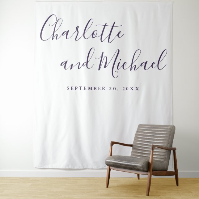 Purple Script Wedding Photo Booth Backdrop (In Situ)