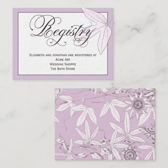 Purple Script Wedding Registry Information Card (Front/Back)