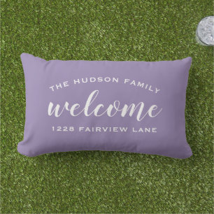 Purple Script Welcome Monogram Porch Lumbar Pillow