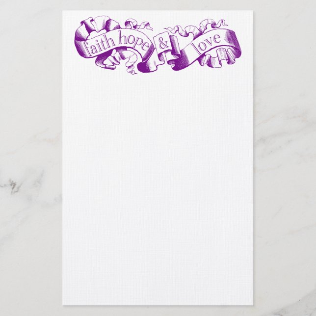 Purple Scroll 1 Corinthians 13 Wedding Stationery (Front)