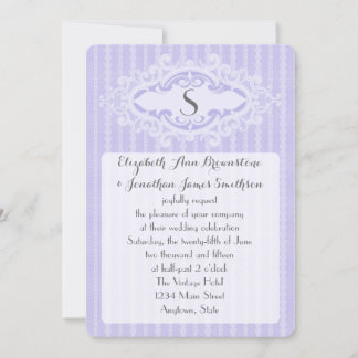 Purple Scrolls and Ribbons Wedding Invitation