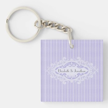 Purple Scrolls And Ribbons Wedding Keychain by grnidlady at Zazzle