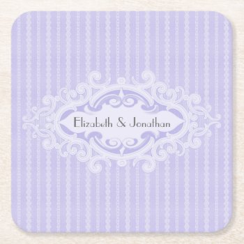 Purple Scrolls And Ribbons Wedding Square Paper Coaster by grnidlady at Zazzle