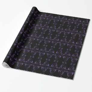 Purple Scrollwork Damask Goth Wrapping Paper