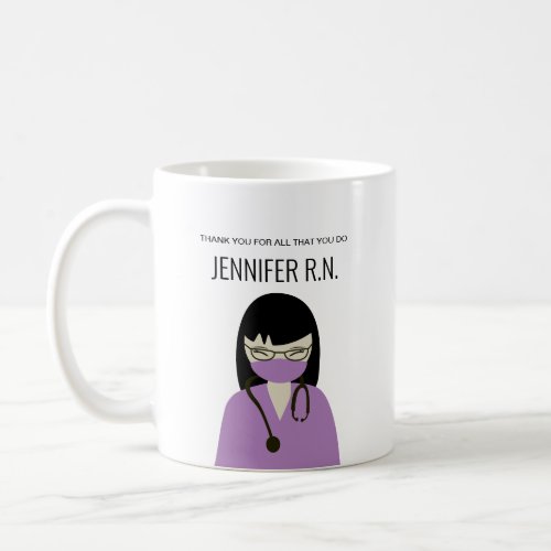 Purple Scrubs Female Nurse with glassesThank you Coffee Mug