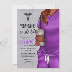 Purple Scrubs Nursing School Graduation Invitation