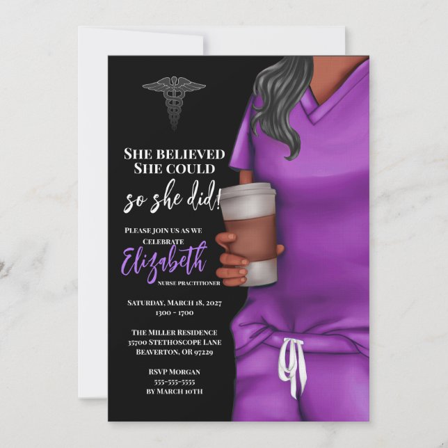 Purple Scrubs Nursing School Graduation Invitation (Front)