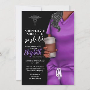 Purple Scrubs Nursing School Graduation Invitation