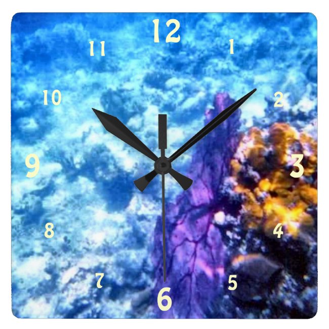 Purple Sea Fan Square Wall Clock