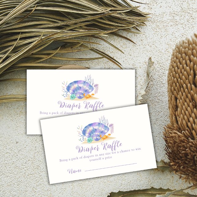 Purple Sea Pearl Girl Diaper Raffle Baby Shower Enclosure Card (Purple Sea Pearl Girl Diaper Raffle Baby Shower Enclosure Card)