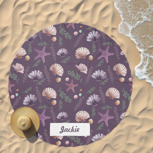 Purple Sea Shells Monogram Name Beach Towel Beach Towel