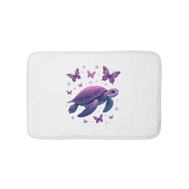 Purple - Sea Turtle Butterfly T-Shirt Bath Mat (Front)