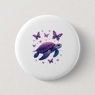 Purple - Sea Turtle Butterfly T-Shirt Button