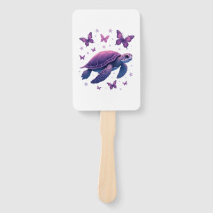 Purple - Sea Turtle Butterfly T-Shirt Hand Fan