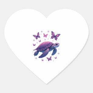 Purple - Sea Turtle Butterfly T-Shirt Heart Sticker