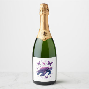 Purple - Sea Turtle Butterfly T-Shirt Sparkling Wine Label