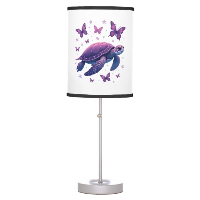 Purple - Sea Turtle Butterfly T-Shirt Table Lamp (Front)