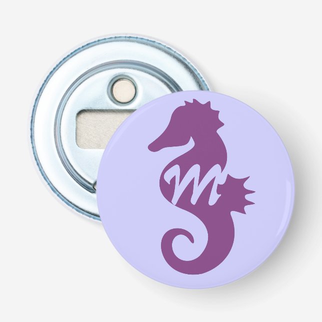 Purple Seahorse Monogrammed Bottle Opener (Front)