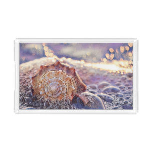 Purple seashell in the sea painting acrylic tray