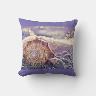 Purple seashell in the sea painting throw pillow