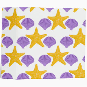 Purple Seashells Yellow Starfish Marine Life 3 Ring Binder