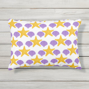 Purple Seashells Yellow Starfish Marine Life Outdoor Pillow