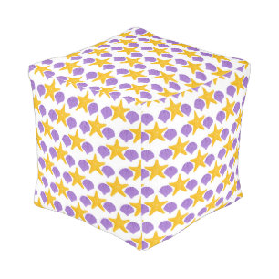 Purple Seashells Yellow Starfish Marine Life Pouf