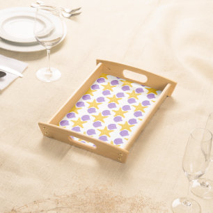 Purple Seashells Yellow Starfish Marine Life Serving Tray