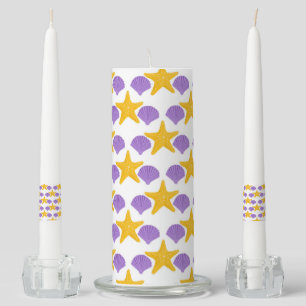Purple Seashells Yellow Starfish Marine Life Unity Candle Set