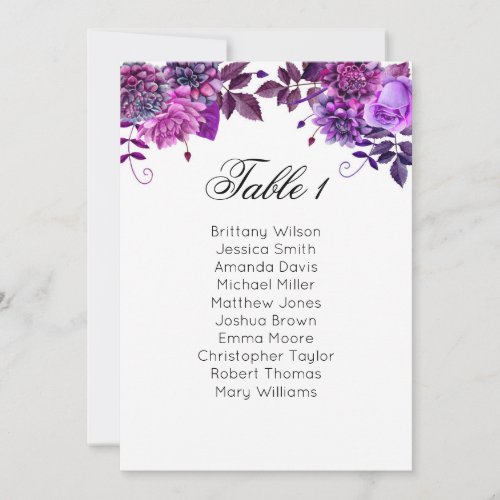 Purple seating chart Floral wedding table plan Invitation
