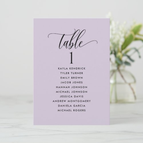 Purple Seating Plan Cards with Guest Names 