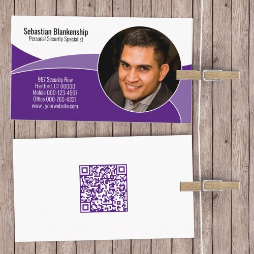 Purple Security Professional Custom Photo QR Code  Business Card