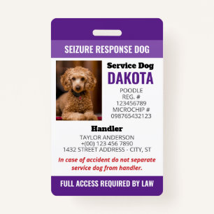 Purple Seizure Response Dog Logo QR Photo ID Badge