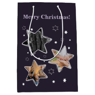 Purple Senior Custom Photo Stars Christmas Medium  Gift Bag
