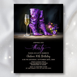 Purple Sequin Boots 30th Birthday Party Invitation