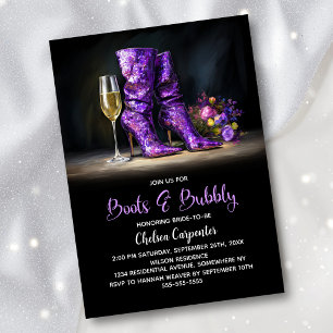 Purple Sequin Boots and Bubbly Bridal Shower Invitation