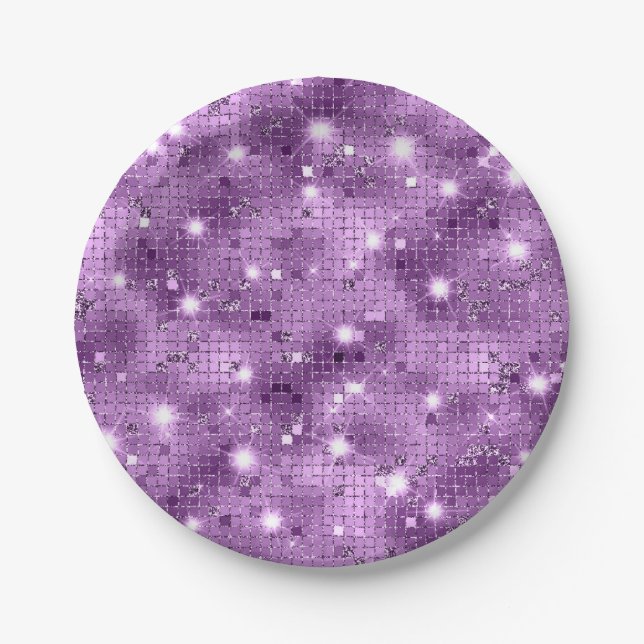 Purple Sequin Glitter Wedding Paper Plates (Front)