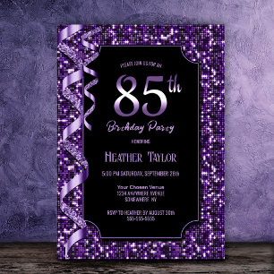 Purple Sequins 85th Birthday Party Invitation