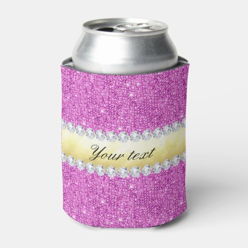 Purple Sequins Gold Foil and Diamonds Can Cooler
