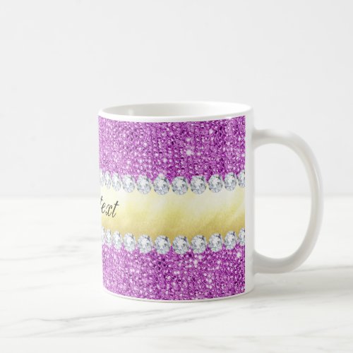 Purple Sequins Gold Foil and Diamonds Coffee Mug