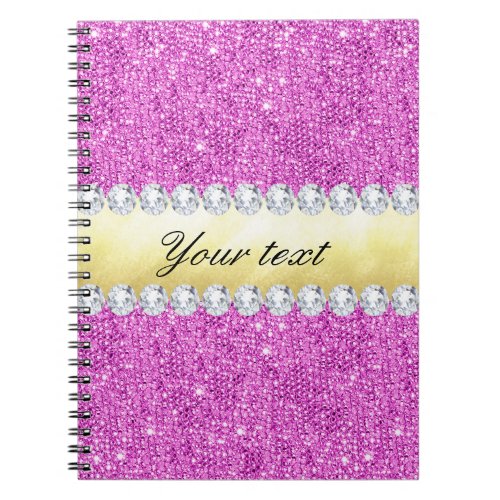 Purple Sequins Gold Foil and Diamonds Notebook