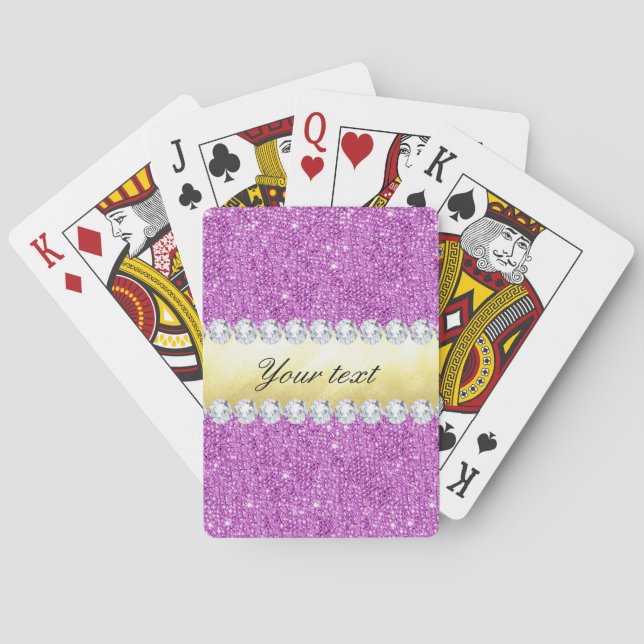 Purple Sequins Gold Foil and Diamonds Poker Cards (Back)