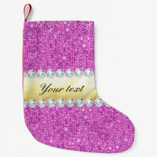 Purple Sequins Gold Foil and Diamonds Small Christmas Stocking