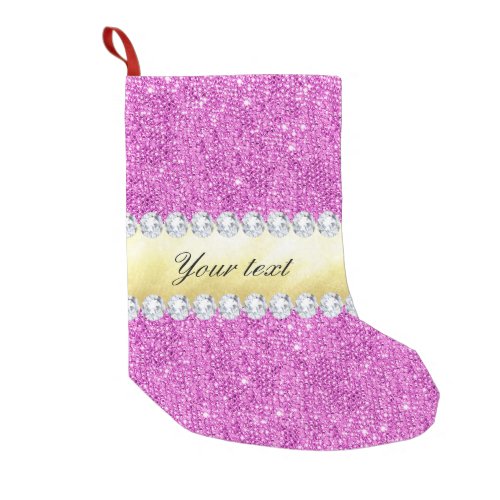 Purple Sequins Gold Foil and Diamonds Small Christmas Stocking