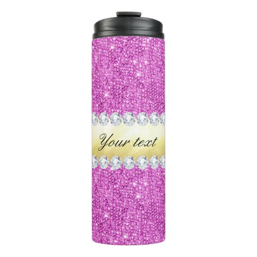 Purple Sequins Gold Foil and Diamonds Thermal Tumbler