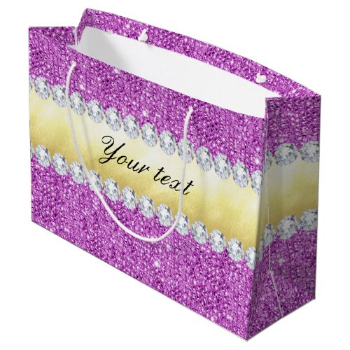 Purple Sequins Gold Foil Bling Diamonds Large Gift Bag